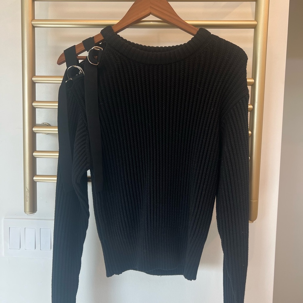 Helmut Lang Black Ribbed Sweater with Buckle Detail, size S